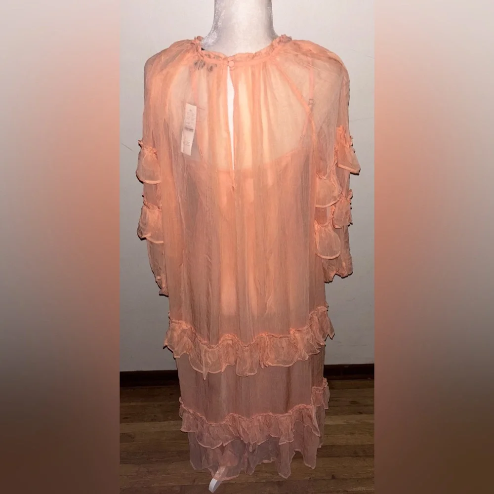 NWT J.Crew Tiered ruffle dress in chiffon 4 Glowy Peach Capro Bridesmaid Preppy